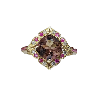 Natural Brown Tourmaline Along With Diamond & Ruby Ring