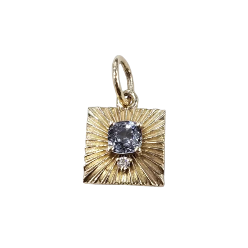 14K Gold Natural Blue Spinel & Diamond Pendant