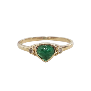 Bague en or 14 carats avec cœur en émeraude de Zambie et diamant taille brillant
