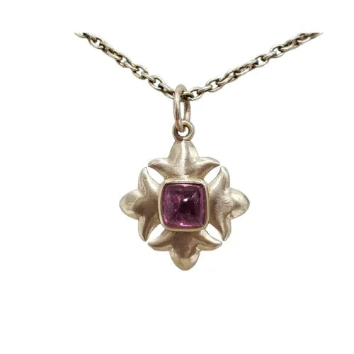 Matte 14k Gold Pink Tourmaline Flower Pendant