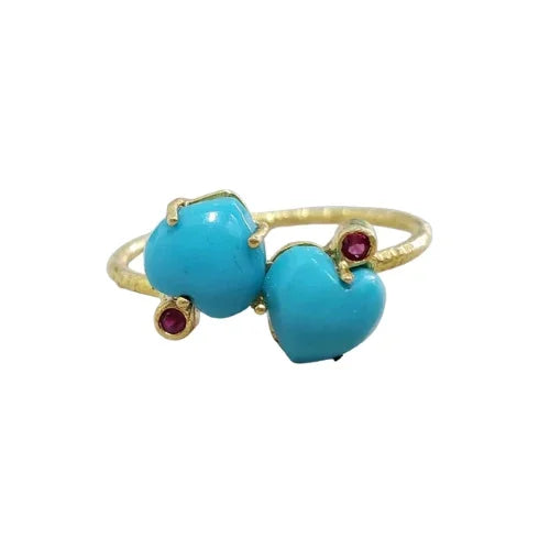 Natural Turquoise & Ruby Ring in 14k Gold