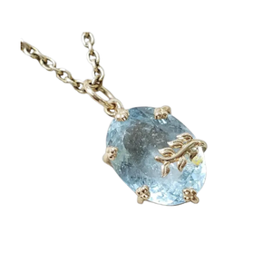 14k Solid Gold Aquamarine Pendant, Stone Overlay Granules