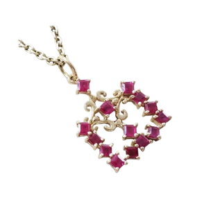 14k Gold Square Ruby Pendant Necklace, Precious Gemstone