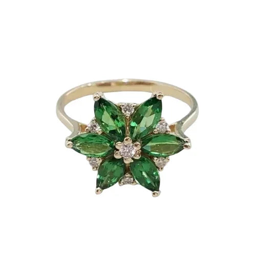 Natural Tsavorite & Diamond Ring in 14k Gold