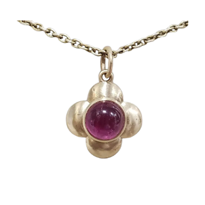 Matte 14k Gold Round Cabochon Tourmaline Pendant