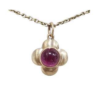Matte 14k Gold Round Cabochon Tourmaline Pendant