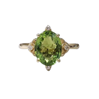 Natural Green Tourmaline & Diamond 14k Gold Ring