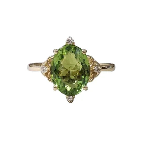 Natural Green Tourmaline & Diamond 14k Gold Ring