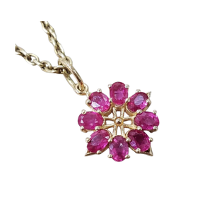 Natural Ruby Floral Pendant in 14k Gold
