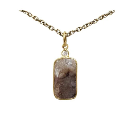 18k Gold Rustic Slice Diamond Pendant – Raw Diamond Charm