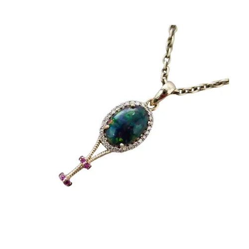 14 Karat Gold-Anhänger mit birnenförmigem Opal und Diamant