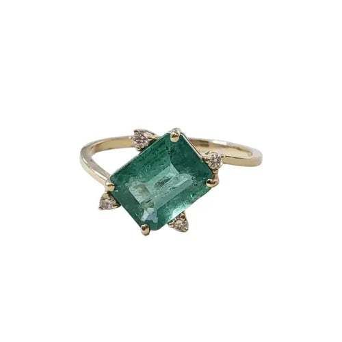 Luxury Emerald & Diamond Ring | Handmade 14k Gold