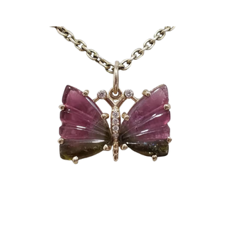 Natural Watermelon Tourmaline Butterfly Pendant