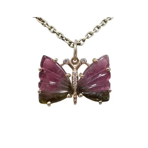Natural Watermelon Tourmaline Butterfly Pendant