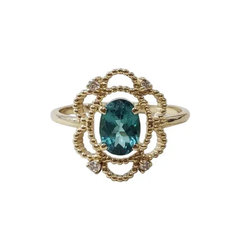 Natural Indicolite Tourmaline Ring in Solid 14K Gold