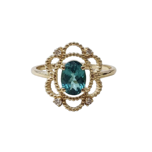 Natural Indicolite Tourmaline Ring in Solid 14K Gold