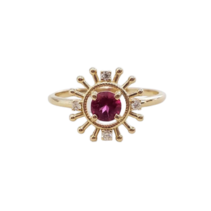 Sunburst Pink Tourmaline Ring | 14K Gold Diamond Ring