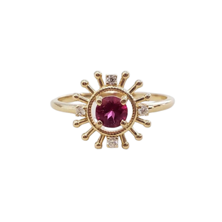 Sunburst Pink Tourmaline Ring | 14K Gold Diamond Ring