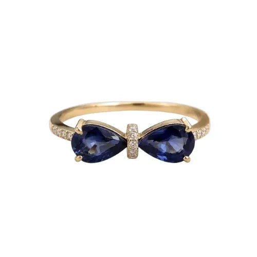 Infinity Blue Sapphire & Diamond Ring in Solid 14k Gold