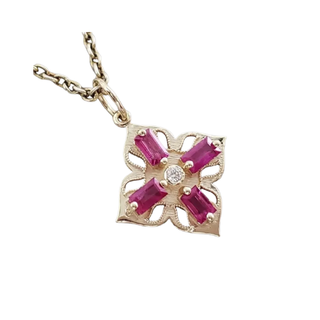 Natural Baguette Ruby Pendant in 14K Gold