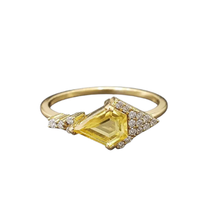 Art Deco Yellow Sapphire Ring | Solid 14K Gold Diamond
