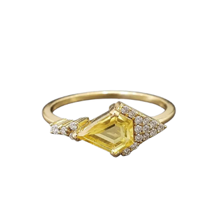 Art Deco Yellow Sapphire Ring | Solid 14K Gold Diamond