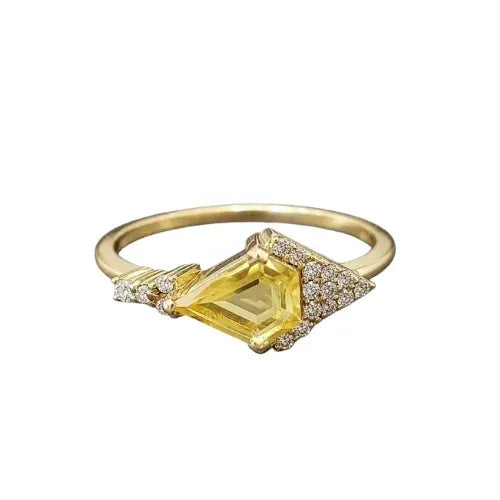 Art Deco Yellow Sapphire Ring | Solid 14K Gold Diamond