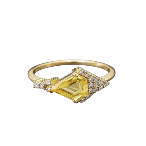 Art Deco Yellow Sapphire Ring | Solid 14K Gold Diamond