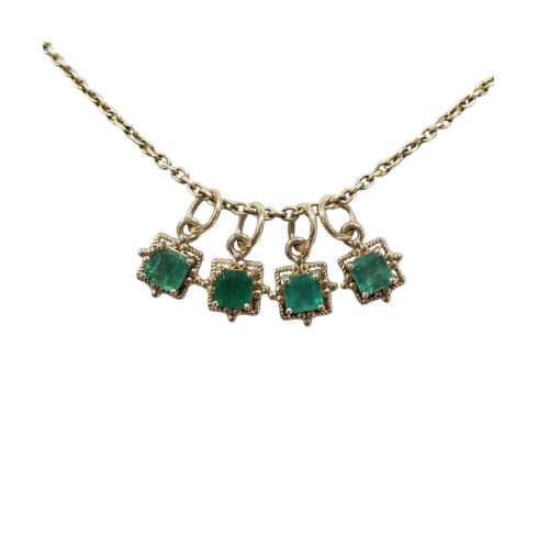 Natural Emerald Pendant in 14K Gold | Octagon Cut Gemstone Charm Necklace