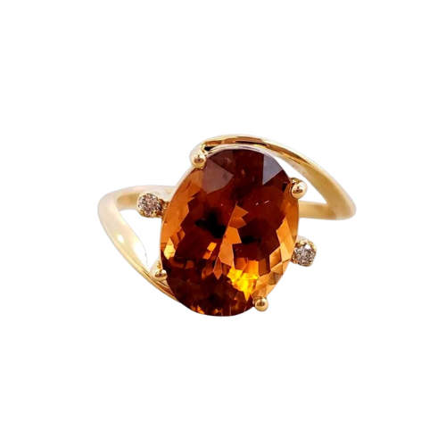 Bague en or 14 carats, tourmaline verte naturelle et diamant