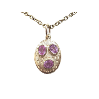14k Gold Pink Sapphire Textured Pendant | Vintage Coin