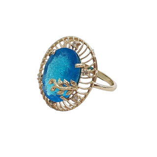 14K Gold Neon Apatite & Diamond Ring