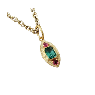 Marquise Shape 18k Gold Zambian Emerald and Spinel Pendant