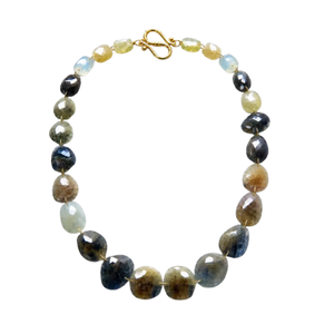 14k Solid Gold Multi Sapphire Necklace