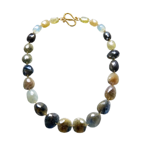 14k Solid Gold Multi Sapphire Necklace