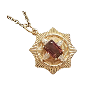 Pendentif en or 14 carats avec tourmaline rose ovale et diamant taille brillant