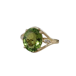 Bague en or 14 carats, tourmaline verte naturelle et diamant