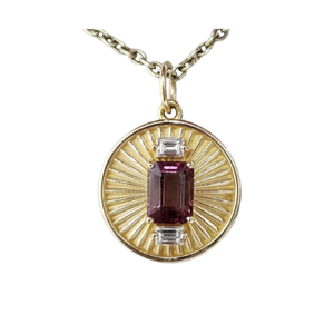 Natural Pink Tourmaline & Diamond Pendant in 14K Solid Gold