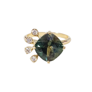 14k Gold Cushion Cut Green Tourmaline Ring