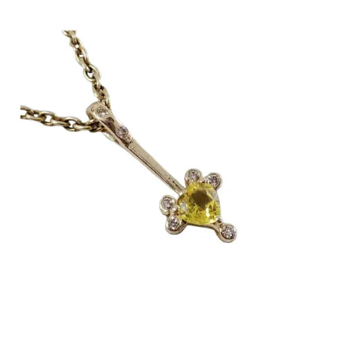 Yellow Sapphire & Diamond Gold Pendant • 14k Heart Gemstone