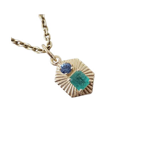14k Gold Emerald & Blue Sapphire Pendant,
