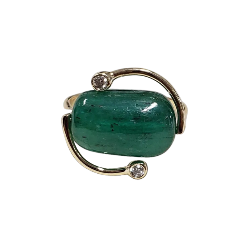 14k Gold Emerald & Diamond Ring • Unique Modern Fine Jewelry