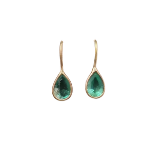 18k Gold Pear Emerald Earrings: Handmade Zambian Gemstone Jewelry