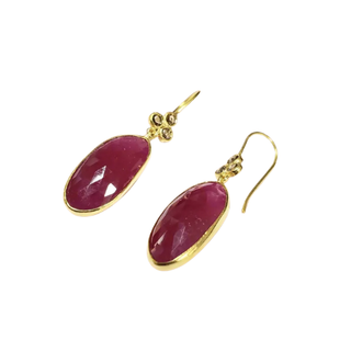 14k Gold Ruby Dangle Earrings with Rose Cut Diamonds