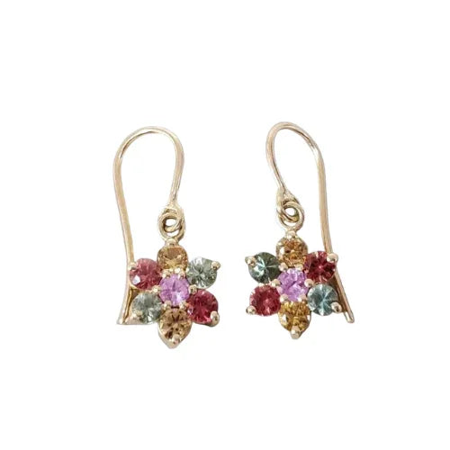 14k Gold Natural Multi Sapphire Dangle Earring For Women