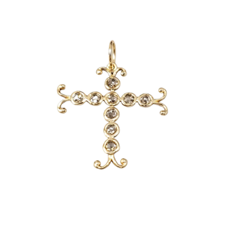 14K Gold Rose Cut Brown Diamond Cross Pendant