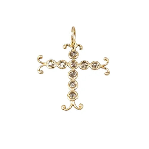 14K Gold Rose Cut Brown Diamond Cross Pendant