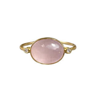 18K Gold Oval Rose Quartz Ring with Diamond Accents