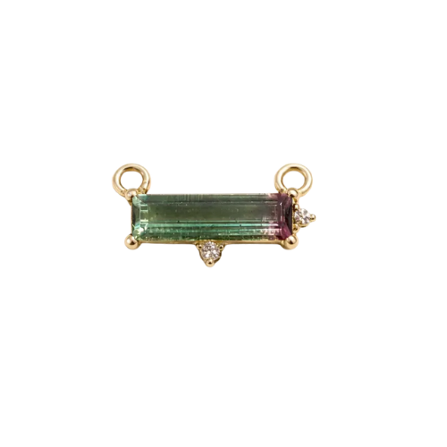 14K Gold Bi-color Tourmaline Bar Pendant, Diamond Accent