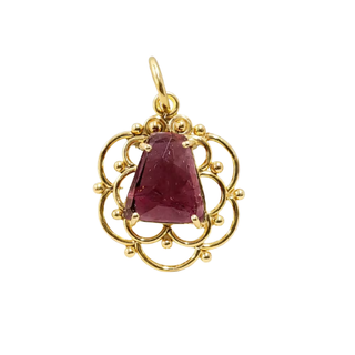 Classic 14K Gold Pink Tourmaline Filigree Pendant